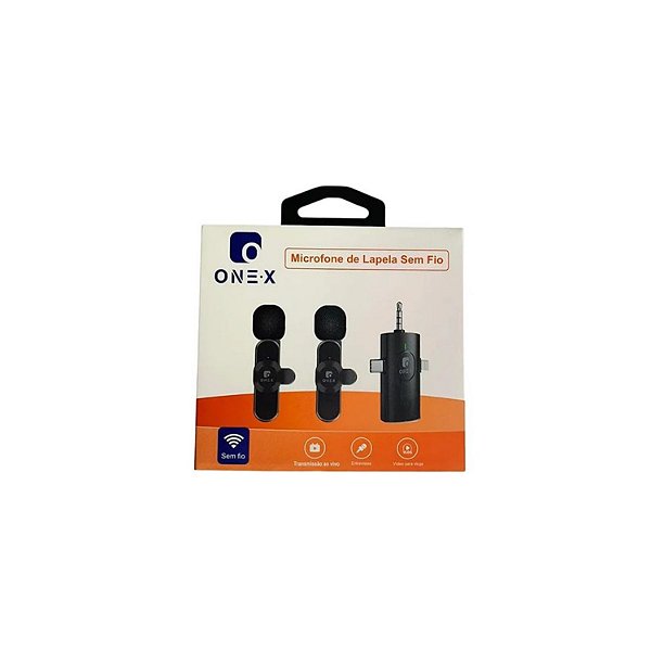 MICROFONE DE LAPELA SEM FIO ONEX MIC-2900 TIPO C LIGHTNING IPHONE P2 DUPLO