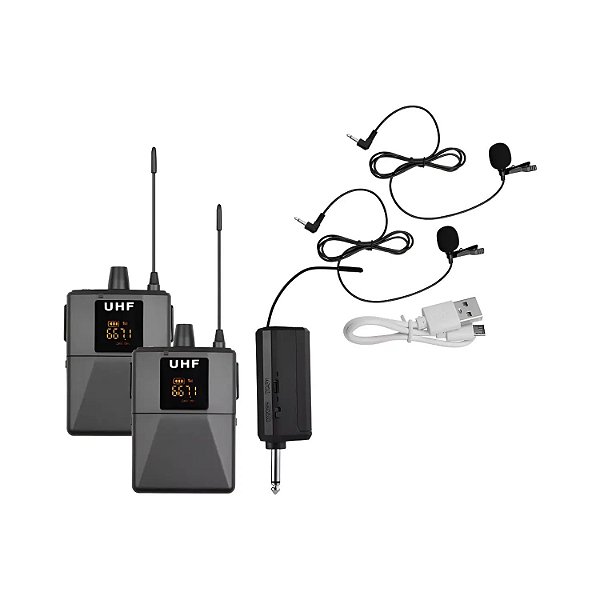 MICROFONE SEM FIO LELONG LE-925 UHF DUPLO HEADSET E LAPELA