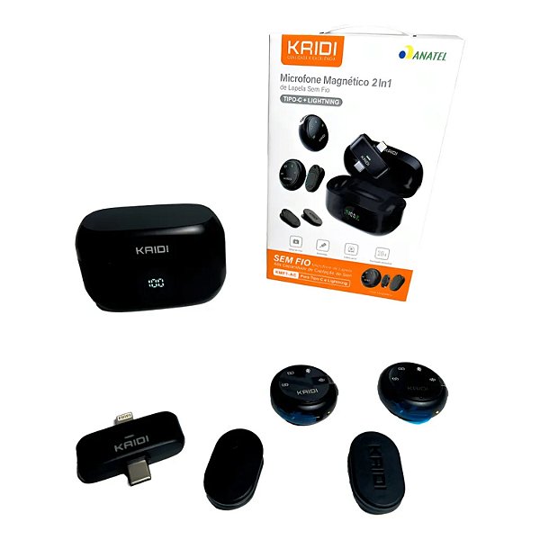 MICROFONE DE LAPELA TIPO C E LIGHTNING DUPLO KAIDI KMF1-AC
