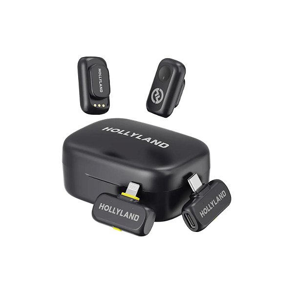 MICROFONE DE LAPELA SEM FIO HOLLYLAND LARK A1 COMBO LIGHTNING E TIPO C