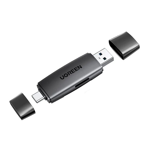 LEITOR DE CARTAO SD UGREEN 2 EM 1 COM USB-C 3.0 5GBPS E USB-A CINZA CM185