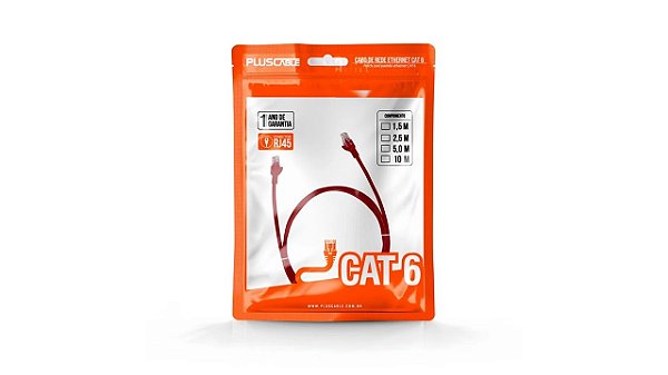 CABO DE REDE 1.5M CAT6 PLUSCABLE VERMELHO