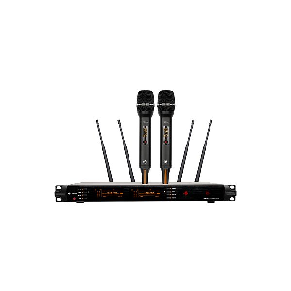 MICROFONE SEM FIO KADOSH K2002M 2 BASTÕES DE MÃO VALVULADO TUBE UHF