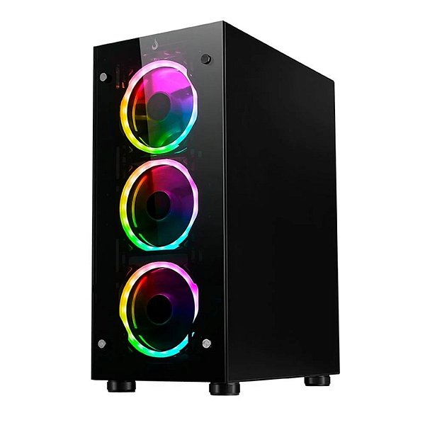 GABINETE GAMER RISE MODE GLASS  MID TOWER LATERAL E FRENTE DE VIDRO COM 6 FAN ARGB RM-CA-06XB-ARGB