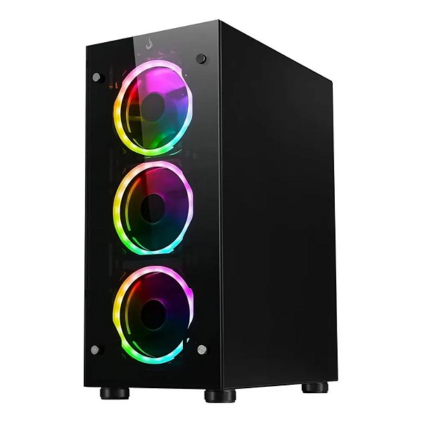 GABINETE GAMER RISE MODE GLASS  MID TOWER LATERAL E FRENTE DE VIDRO RM-CA-06X-FB