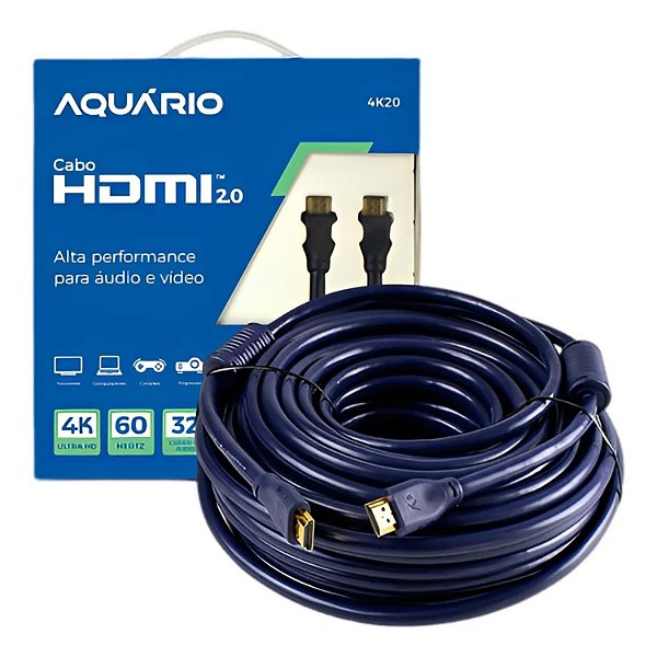 CABO HDMI 20M 2.0  4K - PONTA BANHADA A OURO AQUÁRIO 4K20