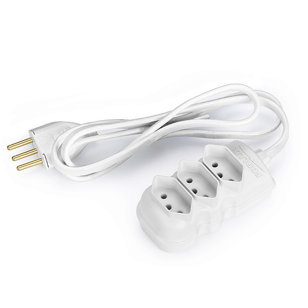 EXTENSAO ELETRICA 5M TRIPOLAR 3 TOMADAS 20A  BRANCA FORCE LINE 200335