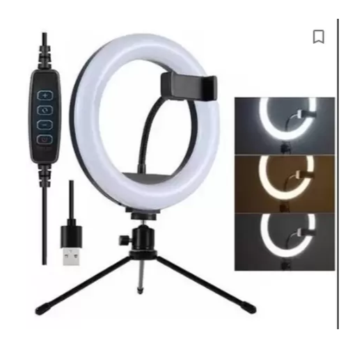 RING LIGHT DE MESA 8" C/ TRIPÉ E SUPORTE PARA CELULAR - LELONG - LE-762