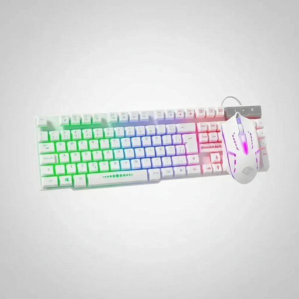 KIT MOUSE E TECLADO GAMER KMEX KM52+MOA8 RAINBOW COM FIO BRANCO