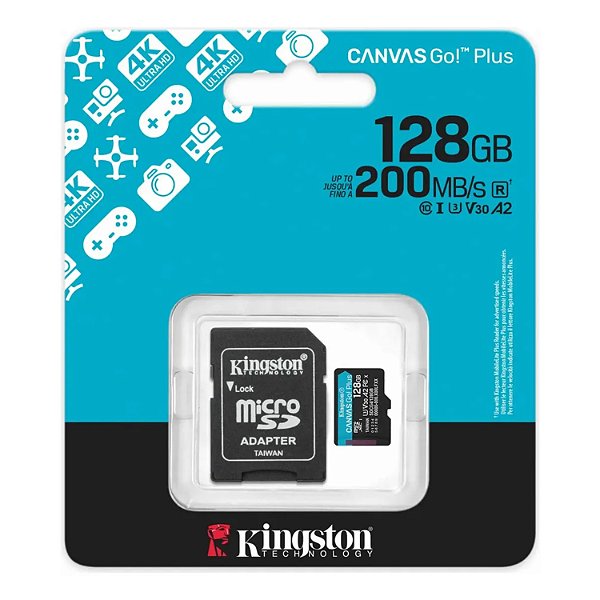 CARTAO DE MEMORIA MICRO SD 128GB KINGSTON CLASSE 10 200MB/S CANVAS GO PLUS