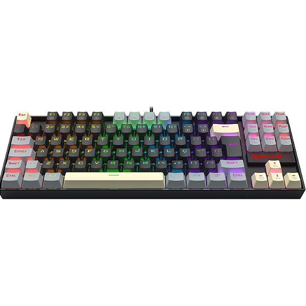 TECLADO MECÂNICO GAMER REDRAGON KUMARA RGB PRETO CINZA E AMARELO SWITCH MARROM TKL K552LGY-RGB