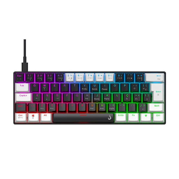 TECLADO MECÂNICO GAMER RISE MODE NOVA 01 SWITCH RISE CORE RGB C FIO ABNT2 PRETO RM TCM NV01 B