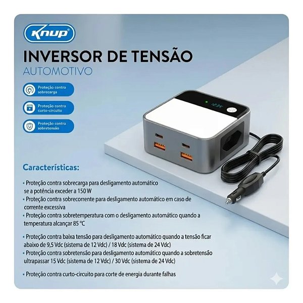 INVERSOR AUTOMOTIVO KNUP KP-TC43 12V PARA 110V 200W