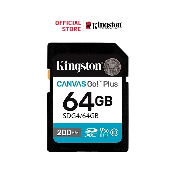CARTAO DE MEMORIA SD KINGSTON 64GB CLASSE 10 CANVAS GO PLUS - 200MB