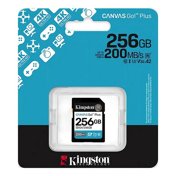 CARTAO DE MEMORIA SD KINGSTON 256GB CLASSE 10 CANVAS GO PLUS - 200MB