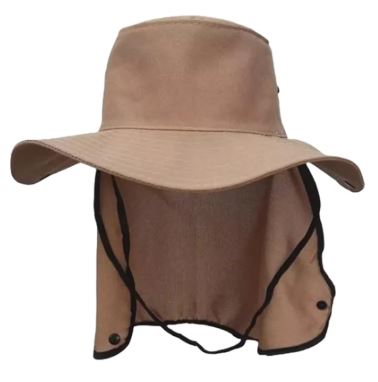 Chapéu Tipo Australiano Em Poliéster Com Protetor De Pescoço Cor Caqui