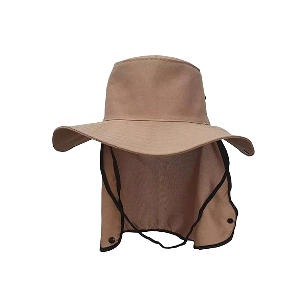 Chapéu Tipo Australiano Em Poliéster Com Protetor De Pescoço Cor Caqui