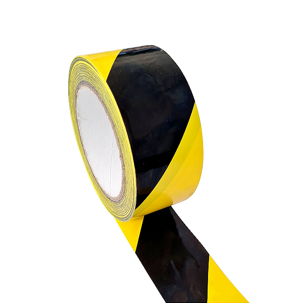 Fita Adesiva Preta E Amarela Para Demarcação De Solo 48MM X 30CM