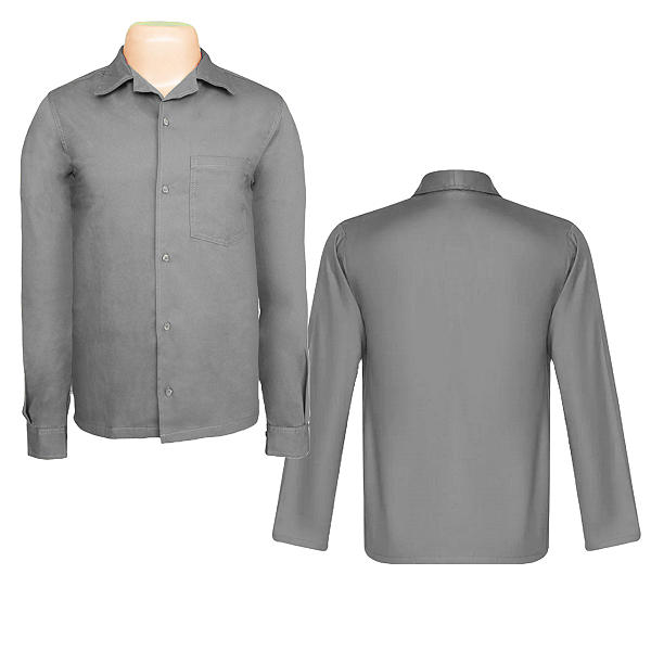 Uniforme Camisa Em Brim Manga Longa Cinza Tamanho M