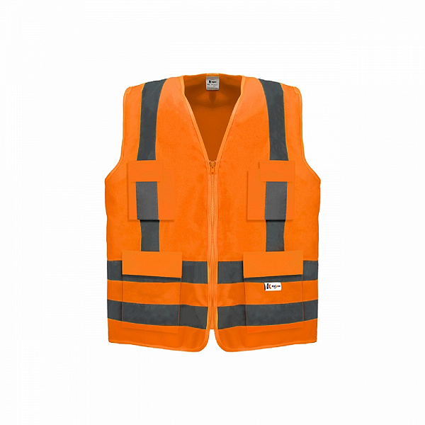 Colete De Sinalização Blusão Laranja Fluorescente 4 Bolsos Kalipso