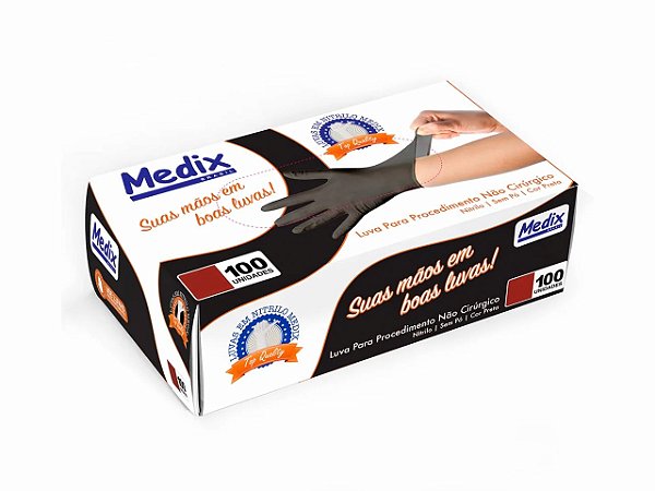 Luva Medix Nitrilica Uso Geral Sem Pó Com 100 Preta