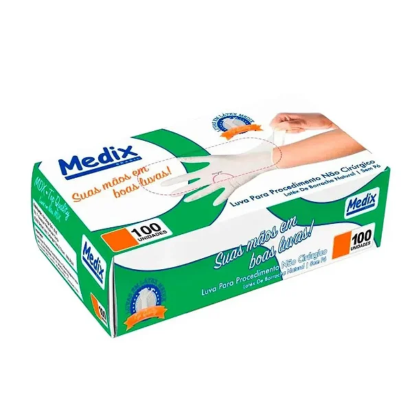 Luva Medix Para Procedimento Latex Sem Pó Com 100