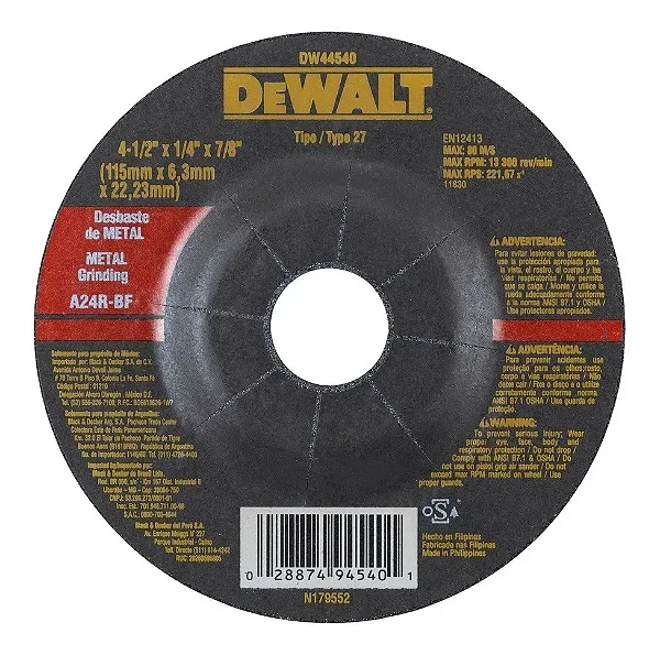 Disco De Desbaste Dewalt 4.1/2 x 1/4 x 7/8 DW44540