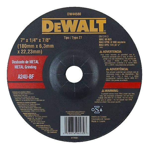 Disco De Desbaste Dewalt 7 x 1/4 x 7/8 DW44580