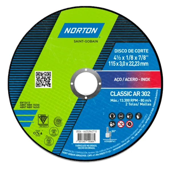 Disco De Corte Norton 4.1/2 x 1/8 x 7/8 AR302