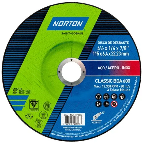 Disco De Desbaste Norton 4.1/2 x 1/4 x 7/8 BDA600