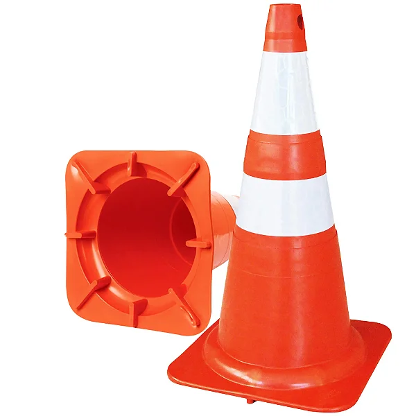 Cone De PVC 75CM - Laranja e Branco Flexível Com Refletivo - NBR15071