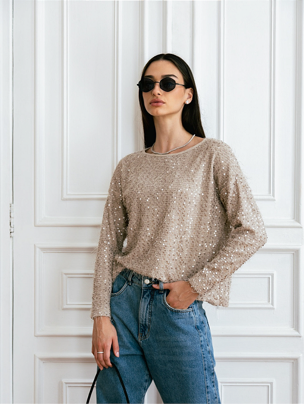 Blusa Tricot Com Detalhe Paete