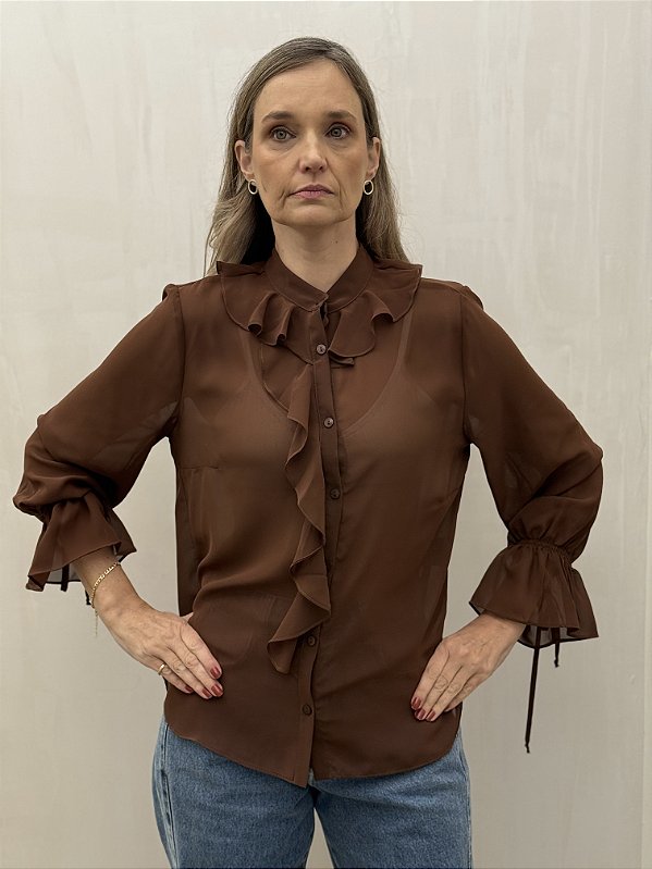 Blusa Chiffon Babado Gola E Vista