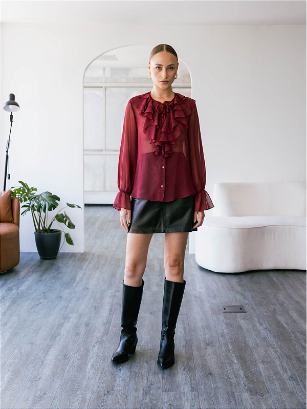 Blusa Babados Manga Sino