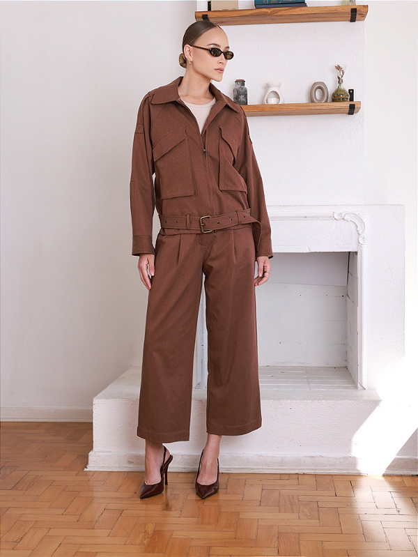 Trech Coat Sarja Curto Com Detalhe De