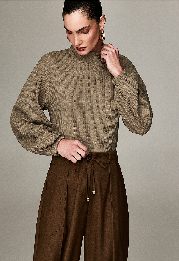 Blusa Malha Com Manga Ballon