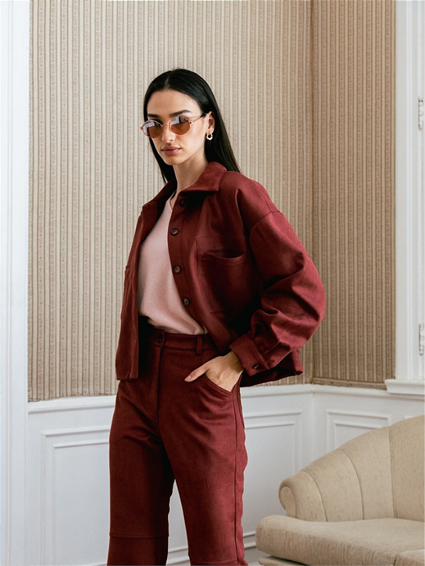 Jaqueta De Suede Com Bolsos