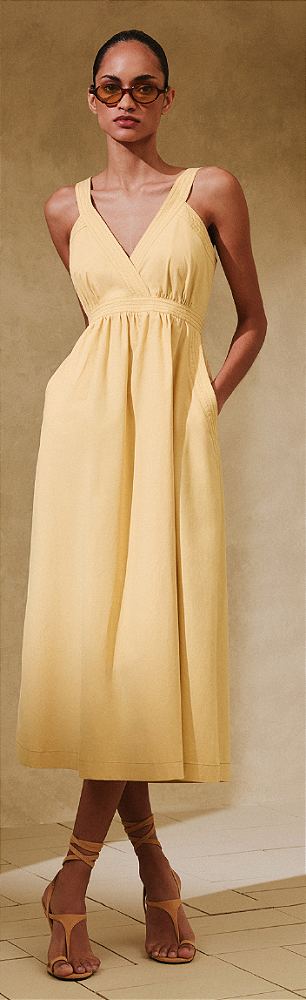 Vestido Alça Tricoline Com Pesponto