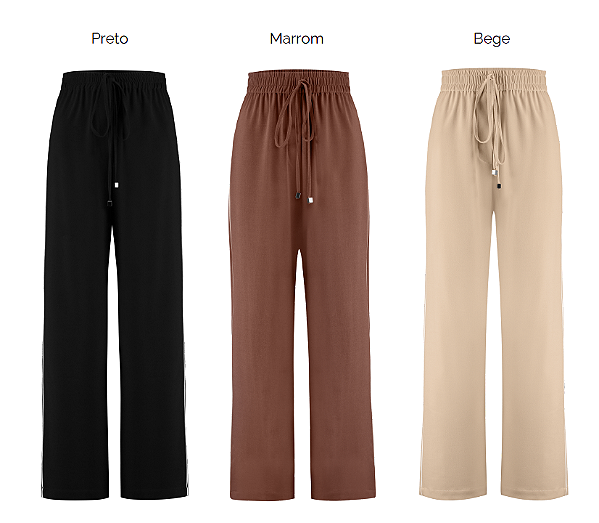 Calça Pantalona Detalhe Com Vivo - Preta - 36