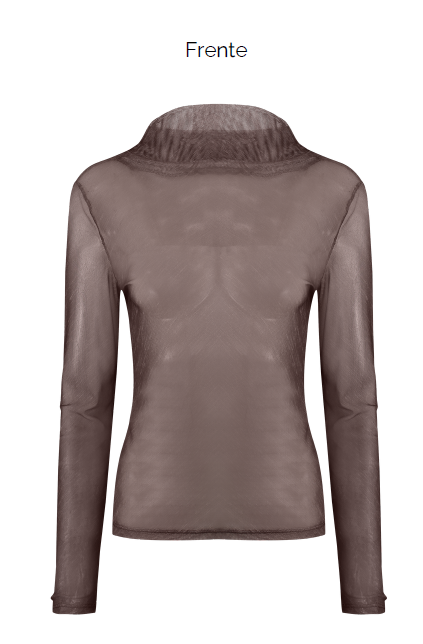 Blusa Malha Manga Longa Gola Alta Tule