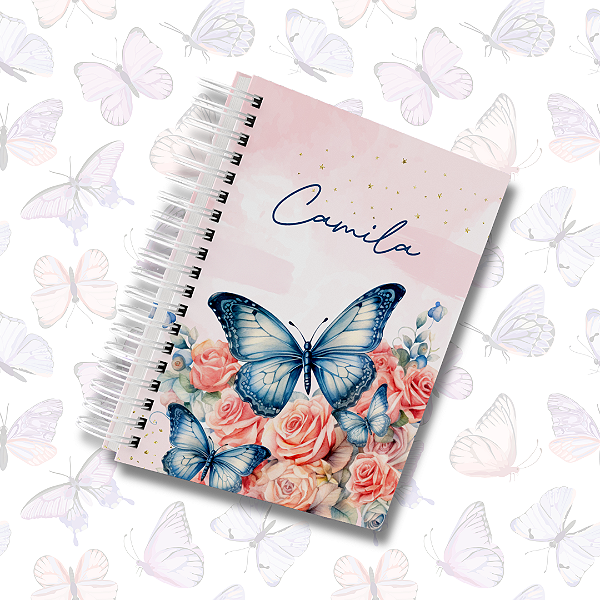Caderno capa dura A5 Borboletas e Rosas