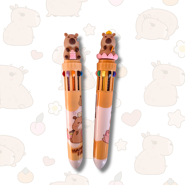 Caneta 10 Cores Capivara Fofa