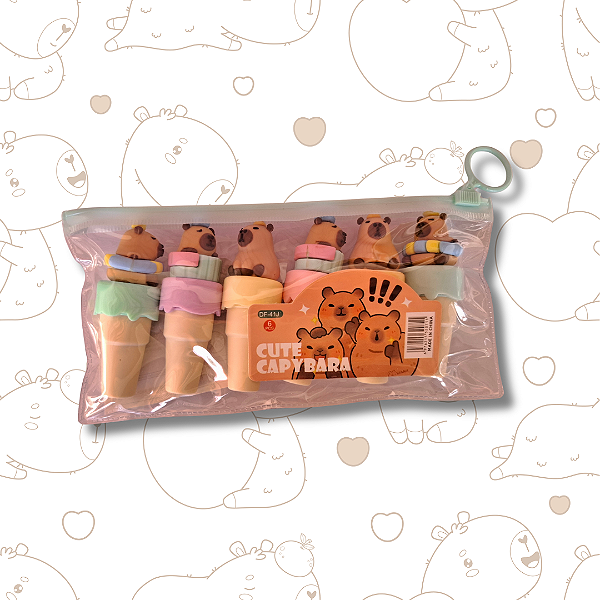 MARCA TEXTO CAPIVARA SORVETINHO 6 CORES