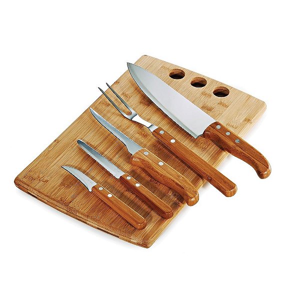 Conjunto para Churrasco/Cozinha em Bambu/Inox - 6 peças