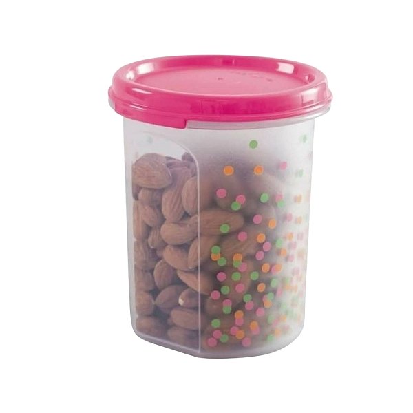 Pote Tupperware Modular Redondo 440ml - Transparente Tampa Pink/Poá