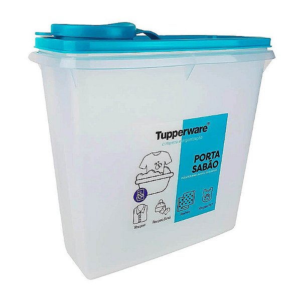 Porta Sabão em Pó 2l Transparente Tampa Azul Serenity