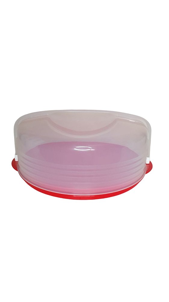 Porta Bolo Tupperware Redondo Vermelho/Transparente