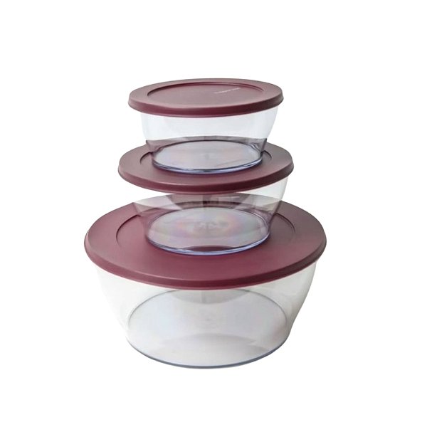 Tupperware Kit Tigelas Clear - Transparente Tampa Merlot