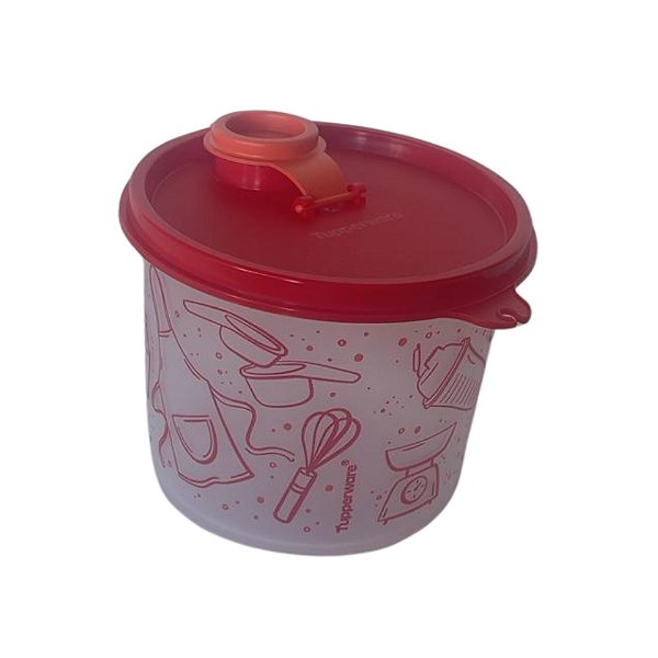 Tupperware Tupper Redondinha Com Dosador Receitas 500ml - Translucida Decorada Tampa Vermelha