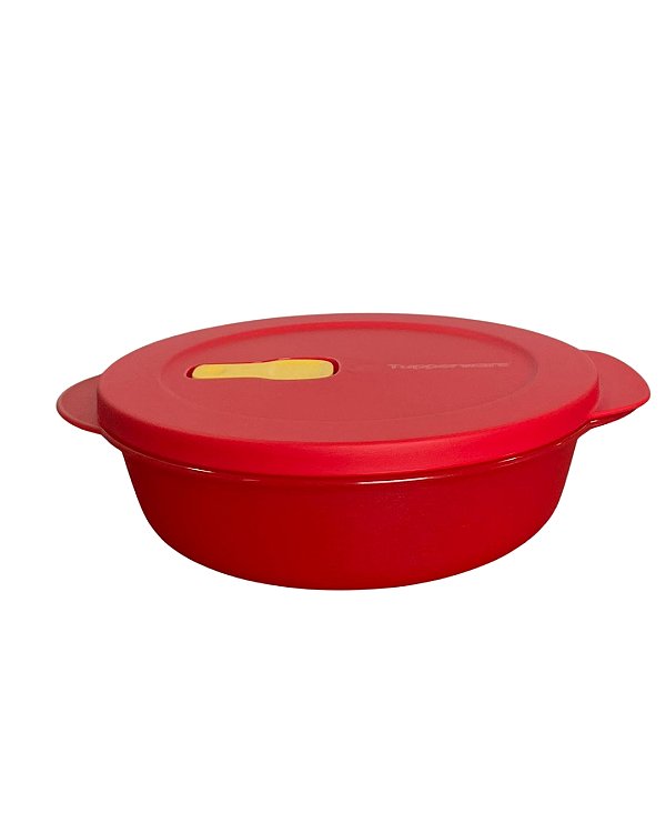 Tupperware Cristalwave GII 1 Litro Redonda - Vermelho Tomate Válvula Amarela